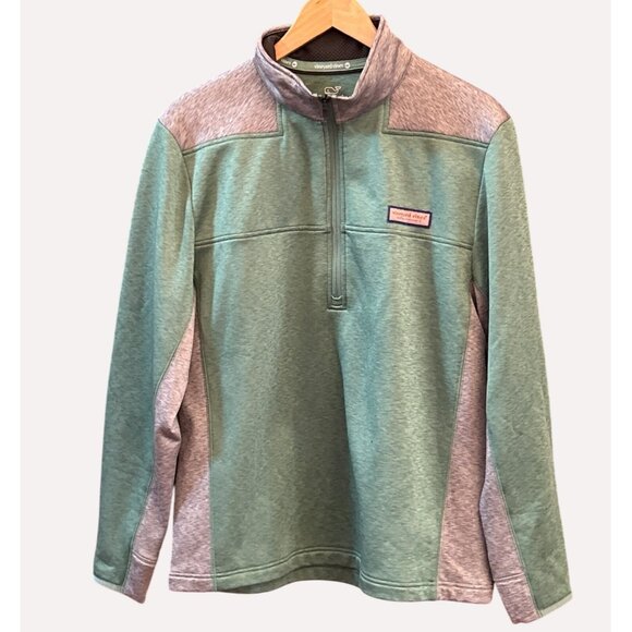 Vineyard Vines Green Gray Preppy Fleece Pullover Medium Quarter Zip Athleisure - Picture 1 of 5